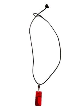 Red Rectangular Pendant Necklace on Black Cord